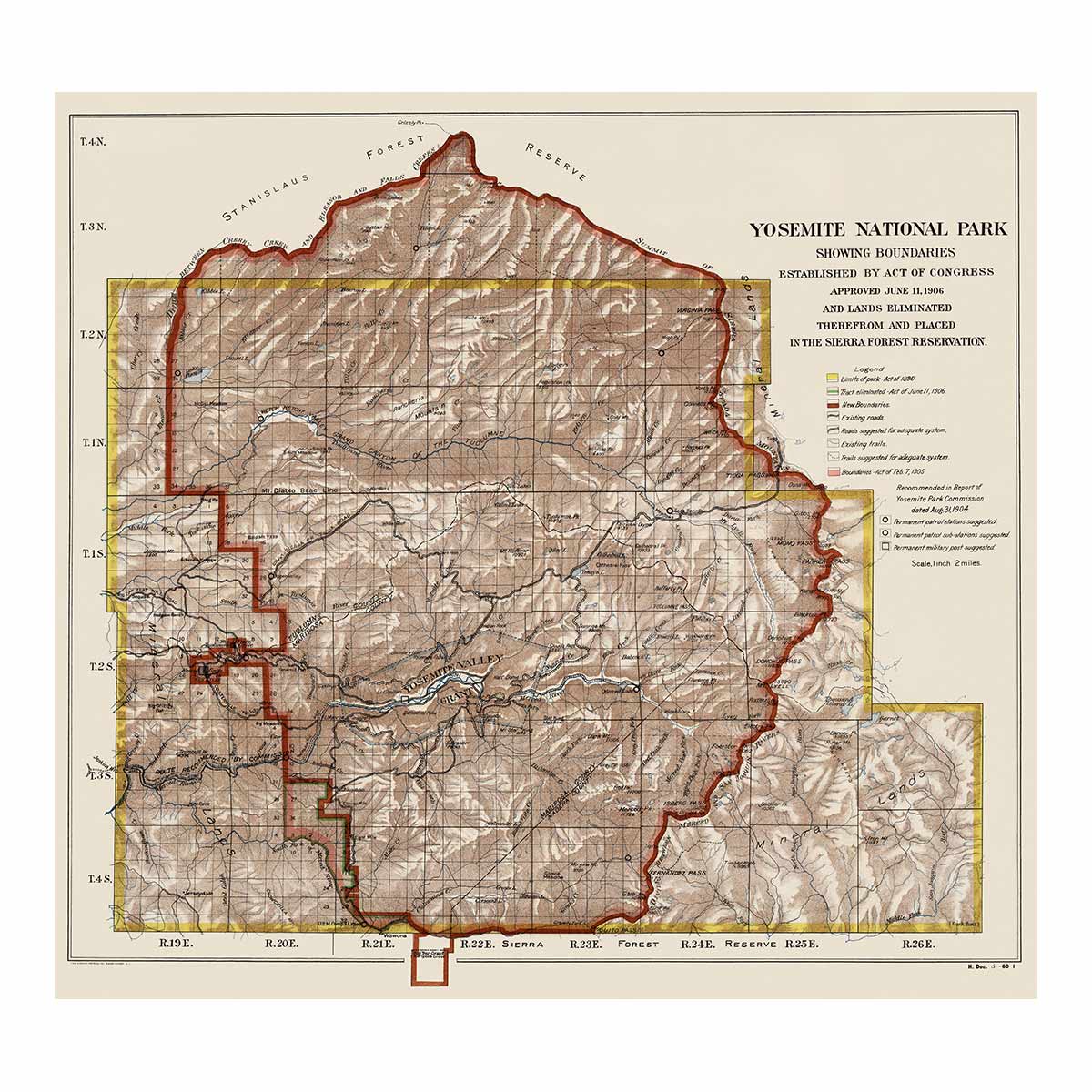 Yosemite National Park 1906 Map - Muir Way - Vintage Map