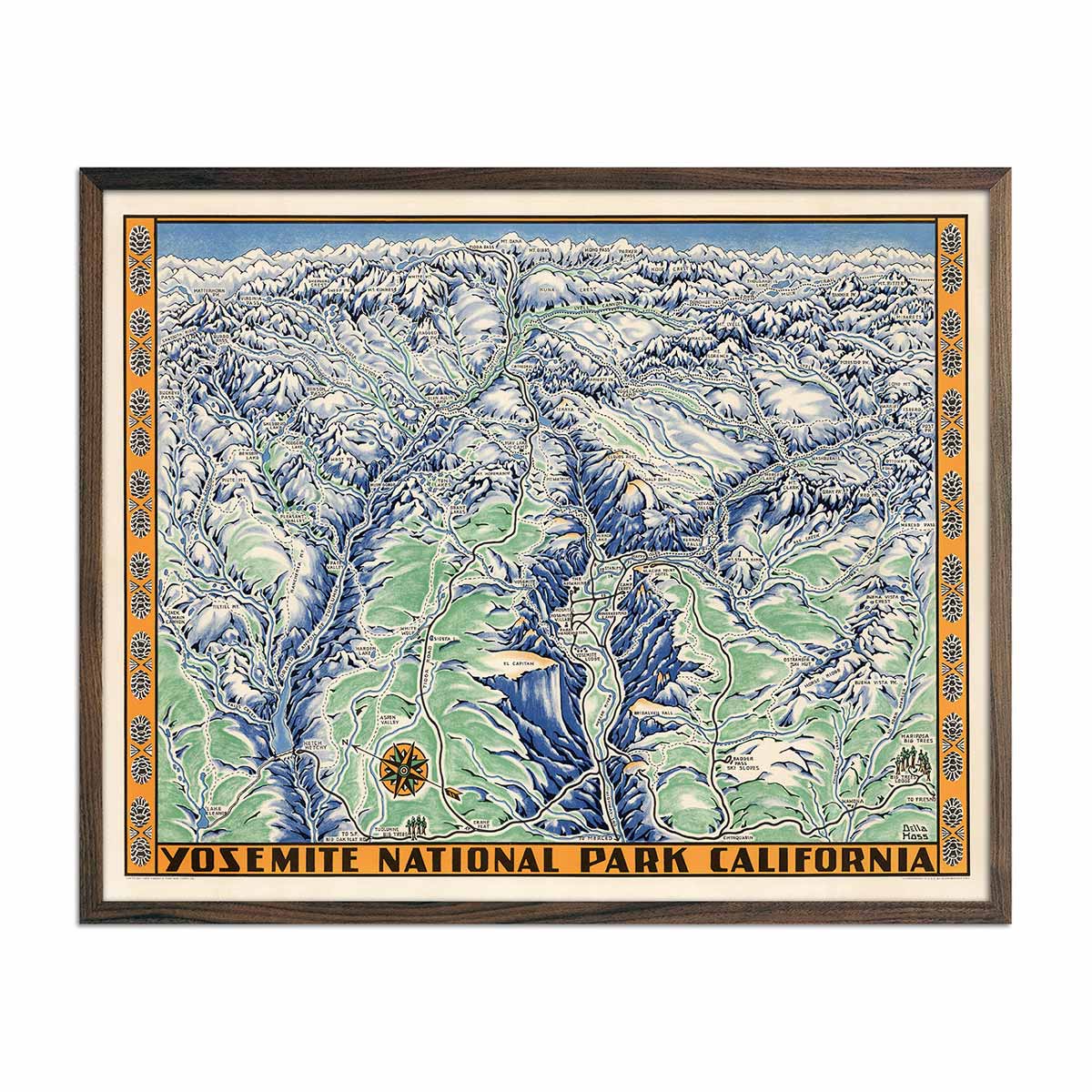 Yosemite National Park 1955 Map - Muir Way - Vintage Map