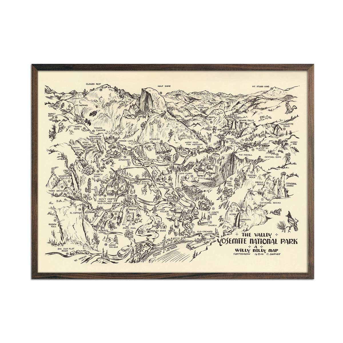 Yosemite Valley Whimsical 1946 Map - Muir Way - Vintage Map
