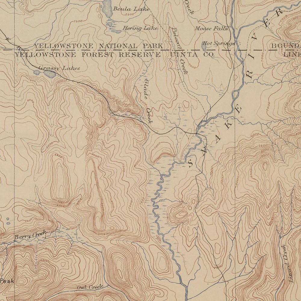 Yellowstone Topographic Map of Shoshone Section 1904 Map - Muir Way - Vintage Map