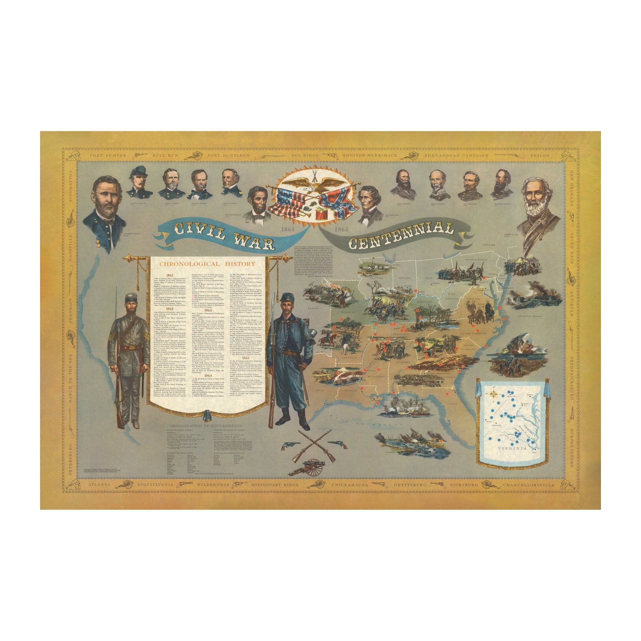 1861 - 1865 Civil War Centennial - Muir Way - Vintage Map