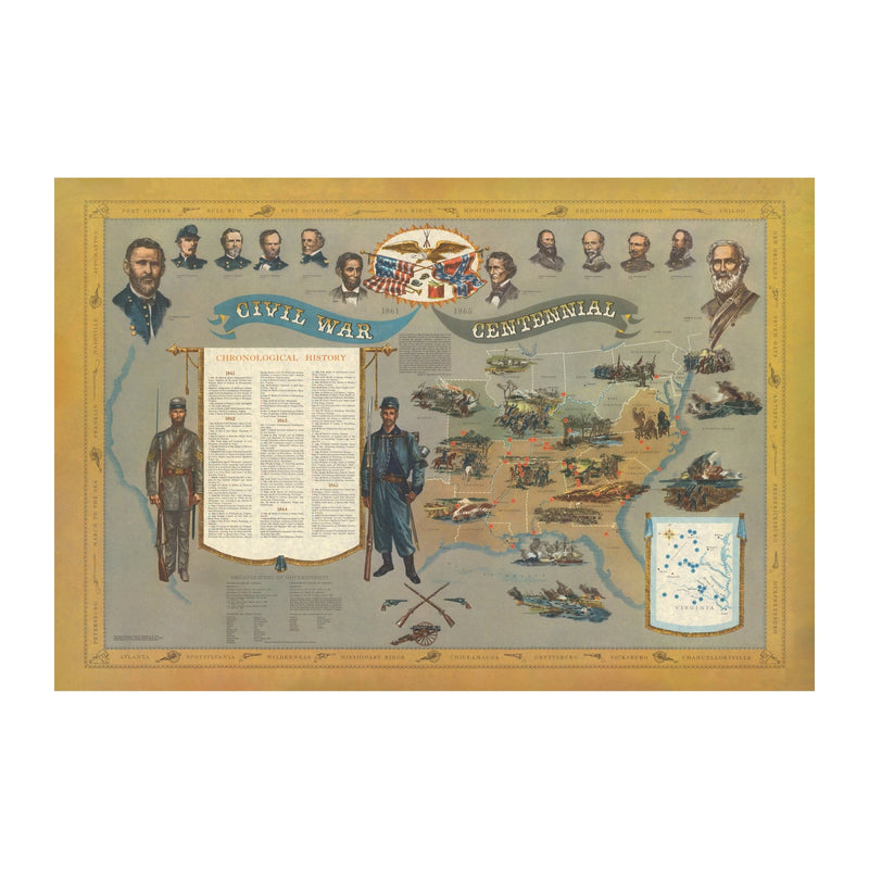 1861 - 1865 Civil War Centennial - Muir Way - Vintage Map