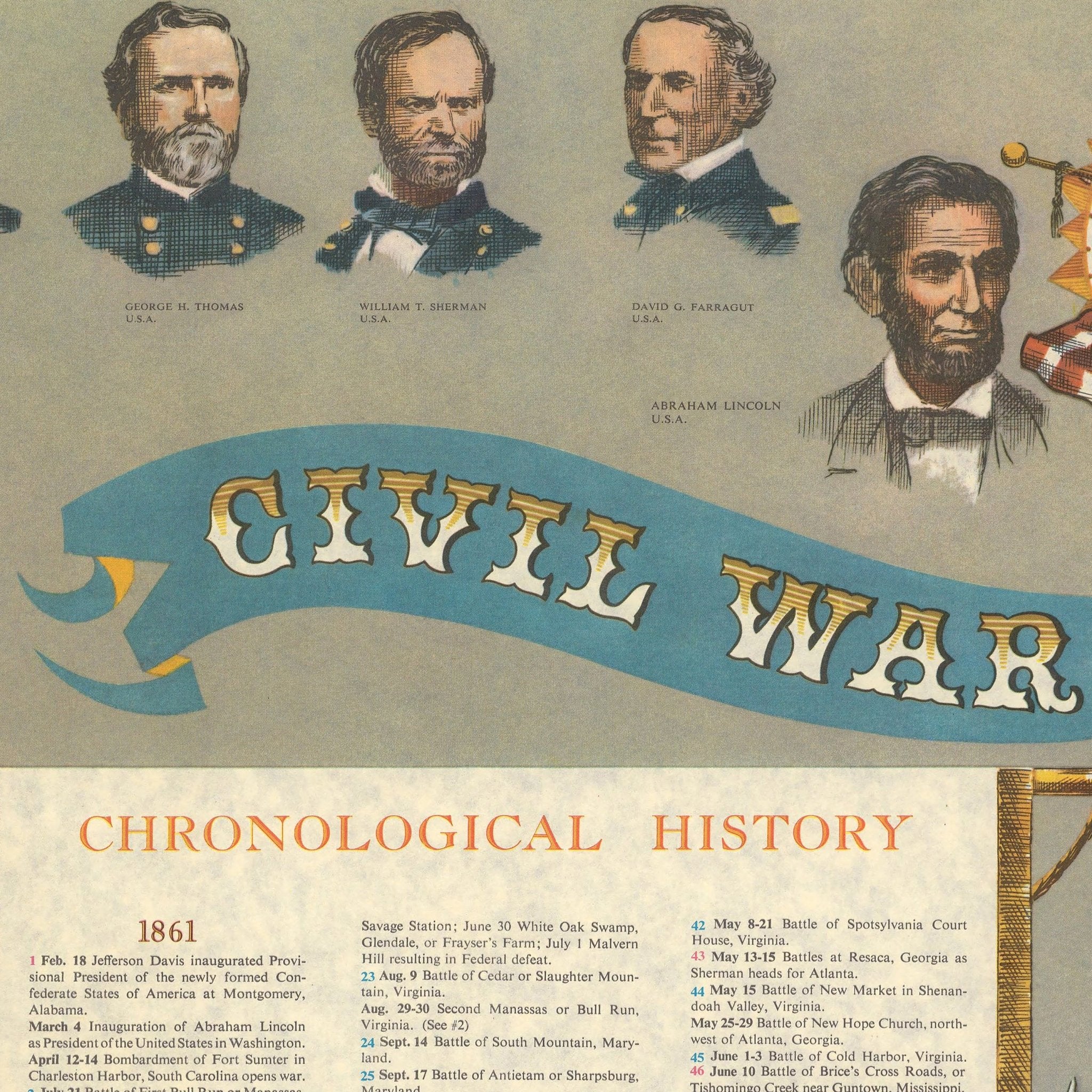 1861 - 1865 Civil War Centennial - Muir Way - Vintage Map
