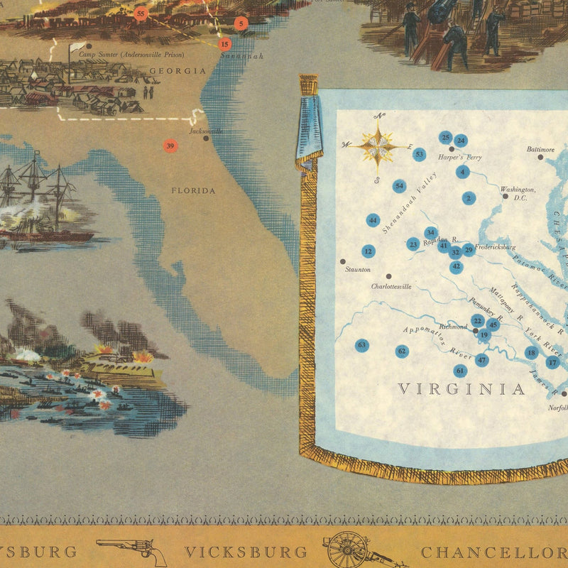 1861 - 1865 Civil War Centennial - Muir Way - Vintage Map