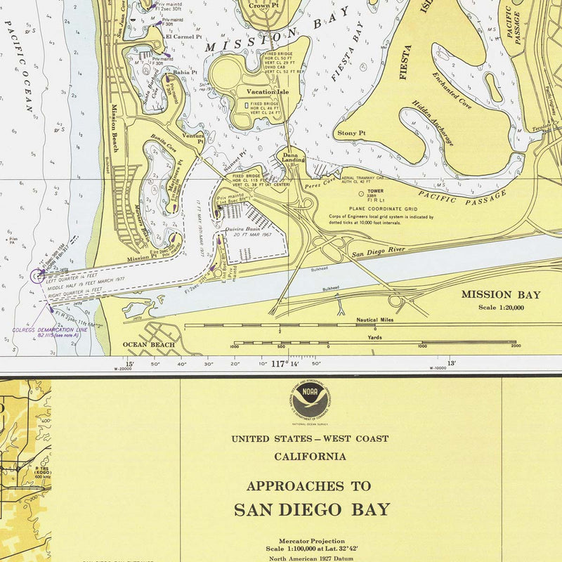San Diego Bay Approaches Nautical Chart 1979 - Muir Way - Vintage Map