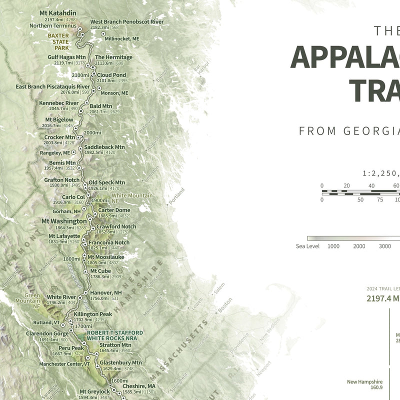 Appalachian Trail Shaded Relief Map - Muir Way - Natural Atlas
