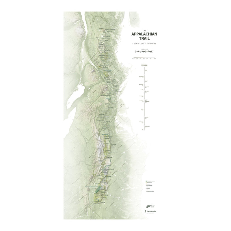 Appalachian Trail Shaded Relief Map - Muir Way - Natural Atlas