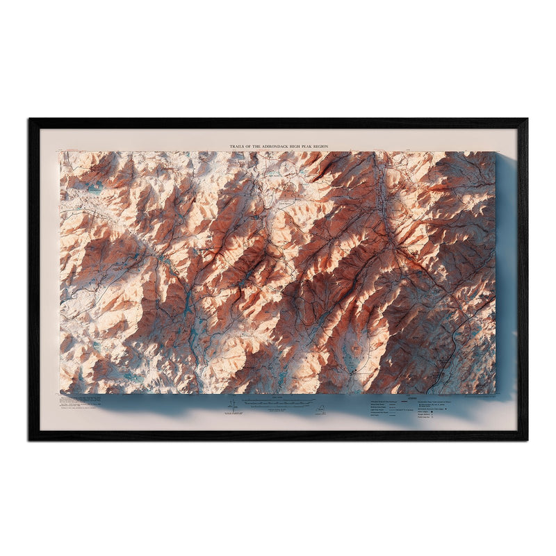 Adirondack Trails 1974 Shaded Relief Map - Muir Way - Vintage Relief