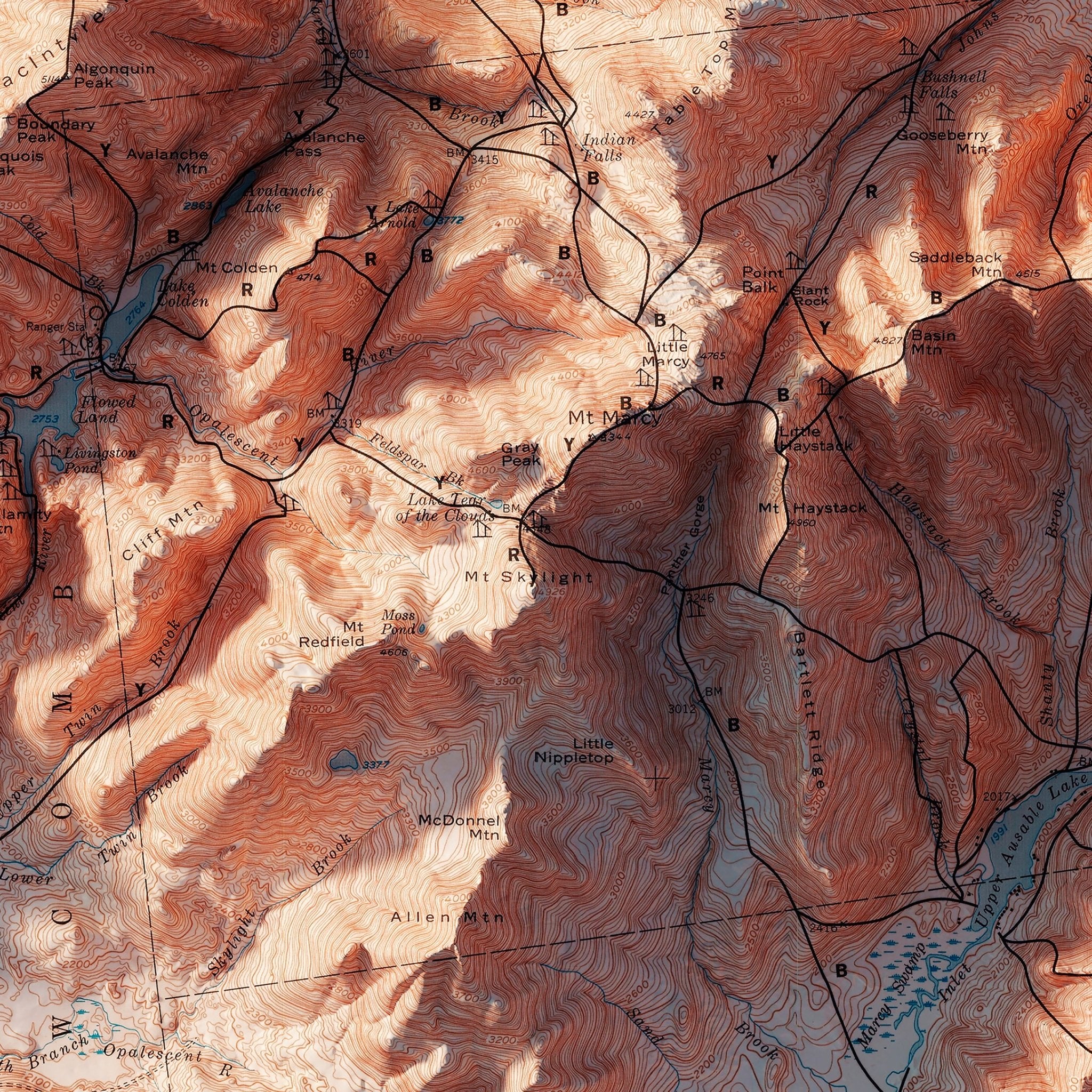 Adirondack Trails 1974 Shaded Relief Map - Muir Way - Vintage Relief