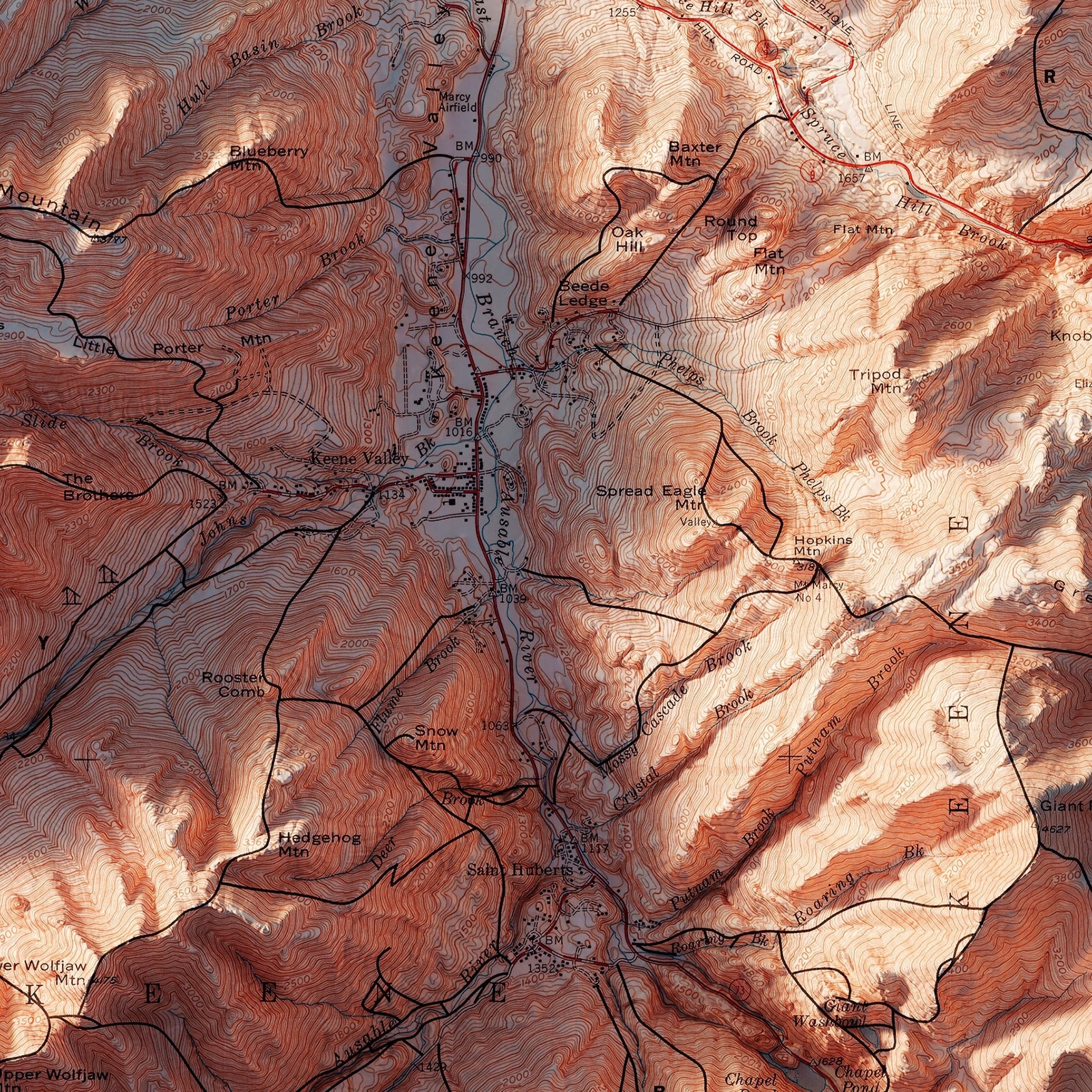 Adirondack Trails 1974 Shaded Relief Map - Muir Way - Vintage Relief