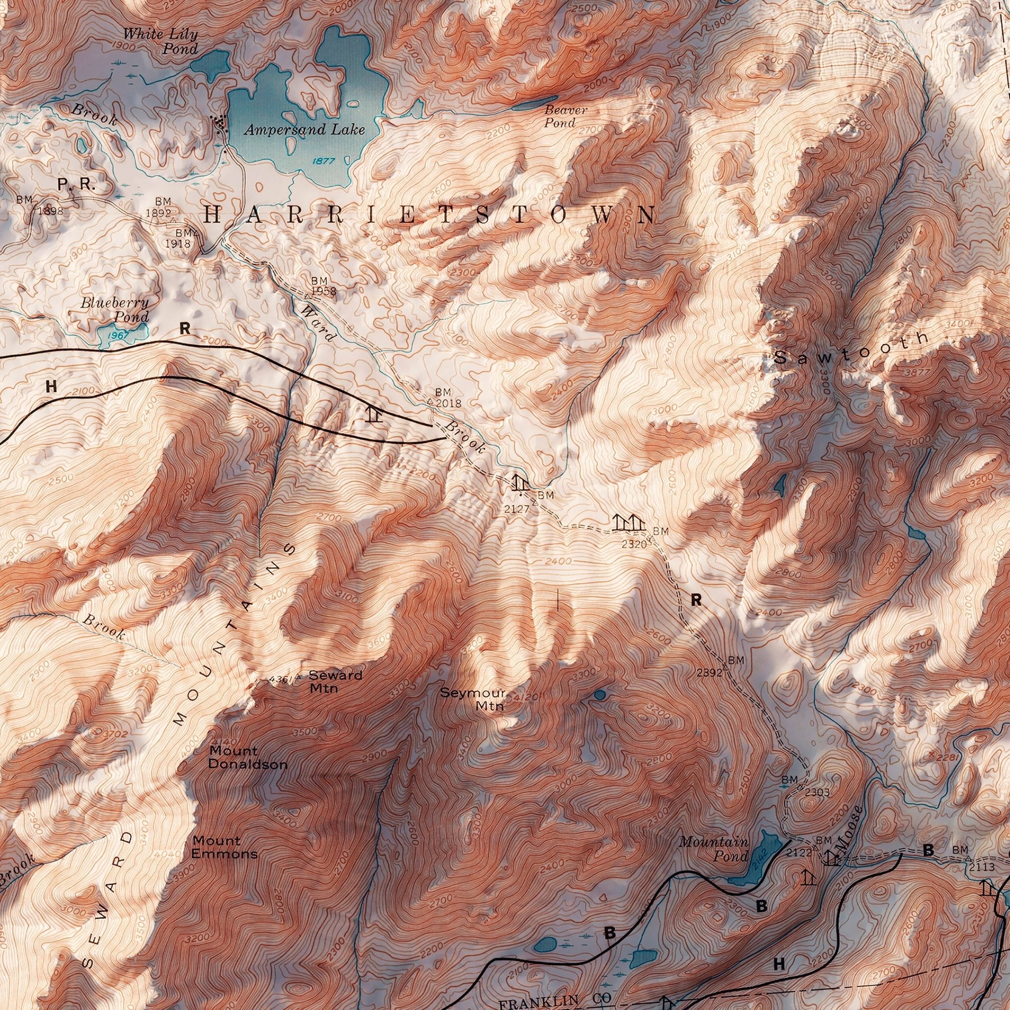 Adirondack Trails 1974 Shaded Relief Map - Muir Way - Vintage Relief