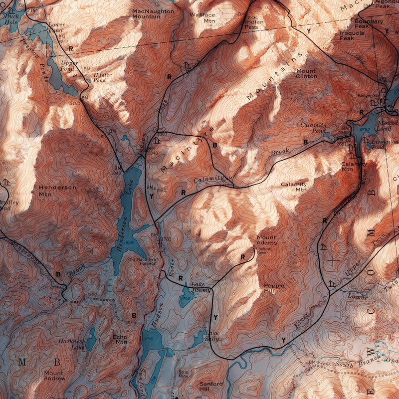 Adirondack Trails 1974 Shaded Relief Map - Muir Way - Vintage Relief