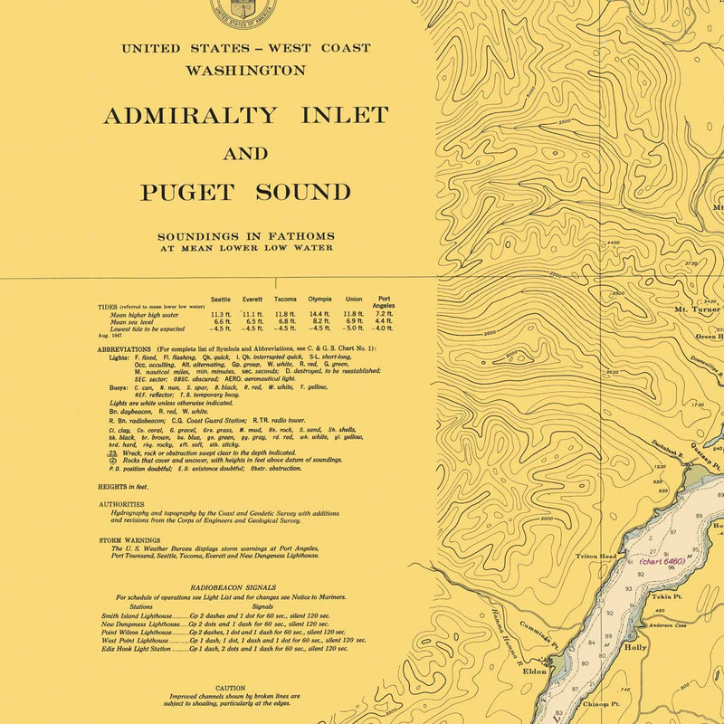 Admiralty Inlet and Puget Sound Nautical Chart 1948 - Muir Way - Vintage Map