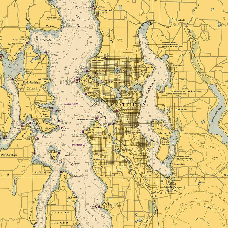 Admiralty Inlet and Puget Sound Nautical Chart 1948 - Muir Way - Vintage Map