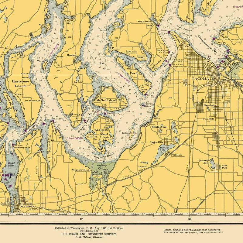 Admiralty Inlet and Puget Sound Nautical Chart 1948 - Muir Way - Vintage Map