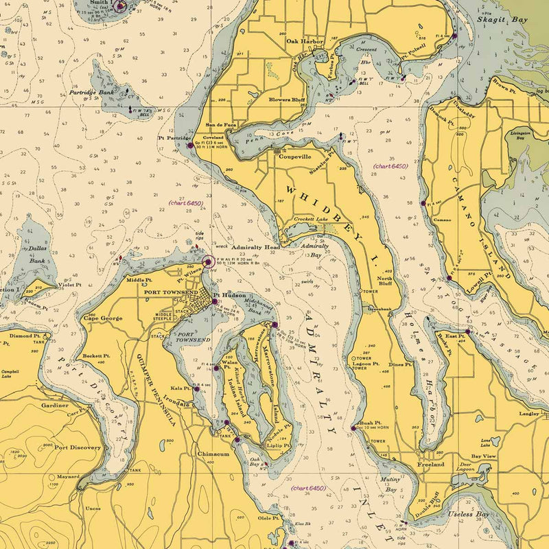 Admiralty Inlet and Puget Sound Nautical Chart 1948 - Muir Way - Vintage Map