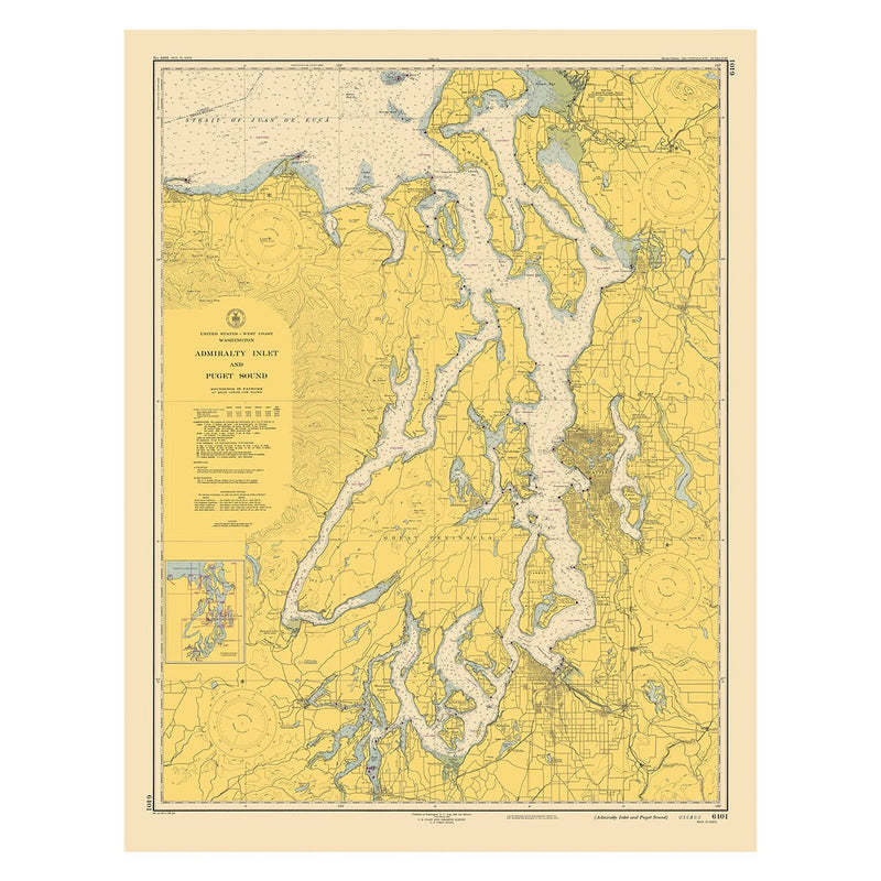 Admiralty Inlet and Puget Sound Nautical Chart 1948 - Muir Way - Vintage Map