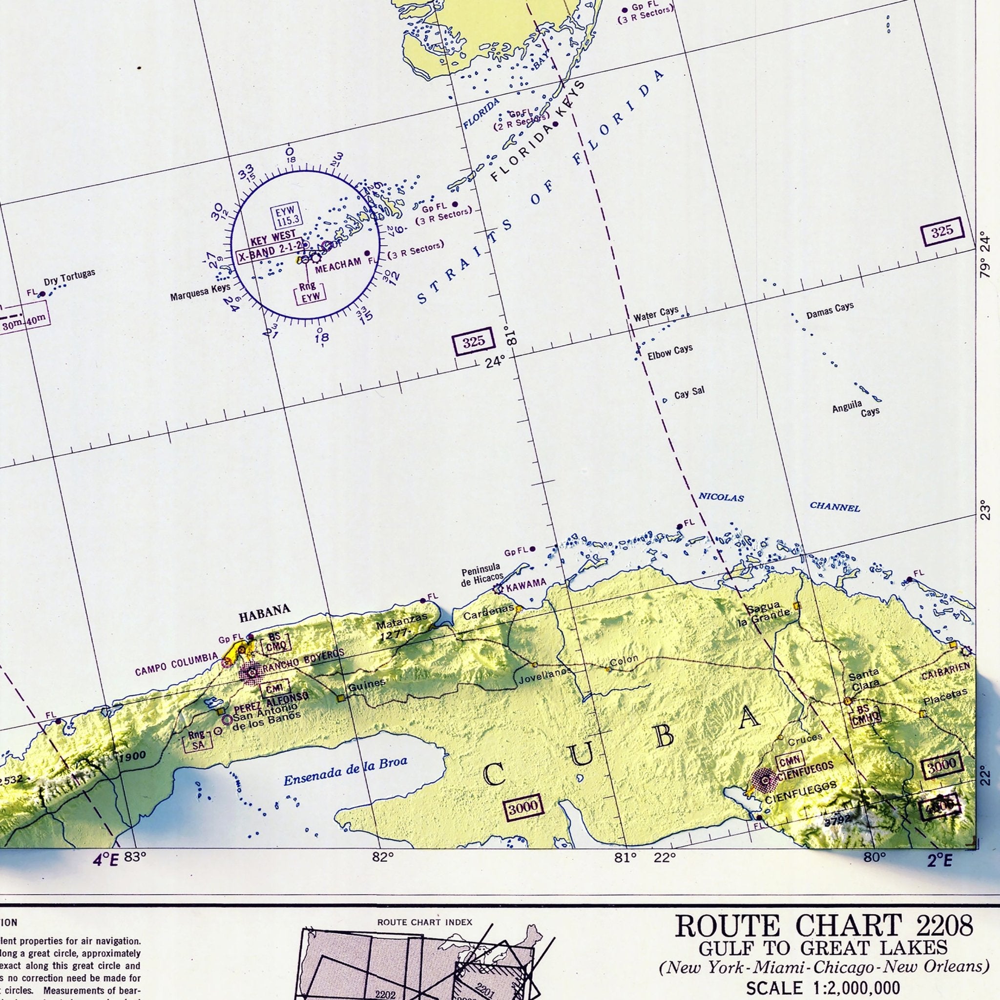 Aeronautical Chart - USA Southeast 1950 Shaded Relief Map - Muir Way - Vintage Relief