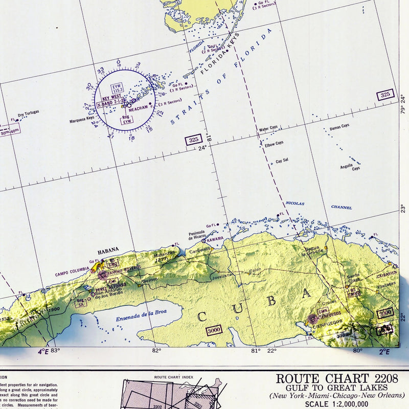Aeronautical Chart - USA Southeast 1950 Shaded Relief Map - Muir Way - Vintage Relief