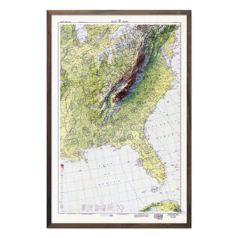Aeronautical Chart - USA Southeast 1950 Shaded Relief Map - Muir Way - Vintage Relief
