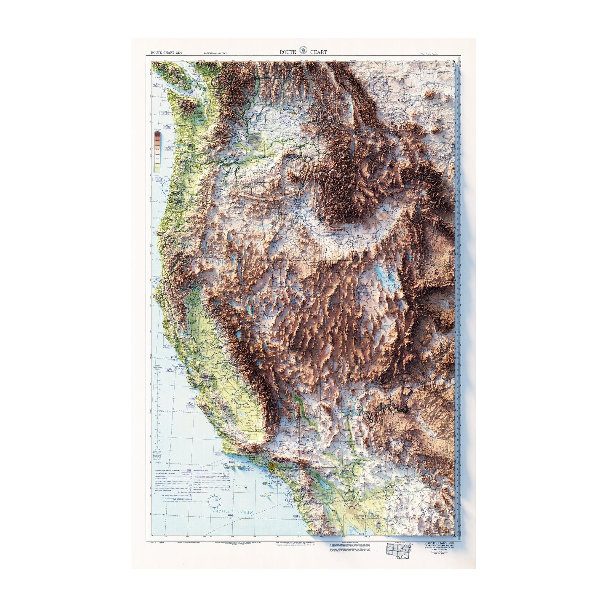 Aeronautical Chart - USA Southwest 1950 Shaded Relief Map - Muir Way - Vintage Relief