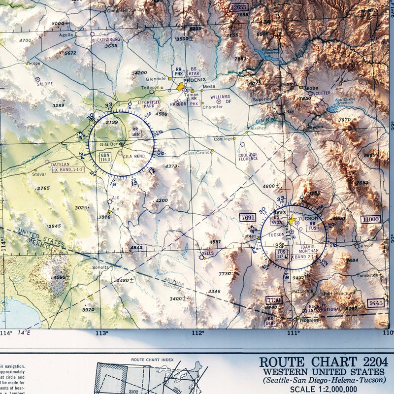 Aeronautical Chart - USA Southwest 1950 Shaded Relief Map - Muir Way - Vintage Relief
