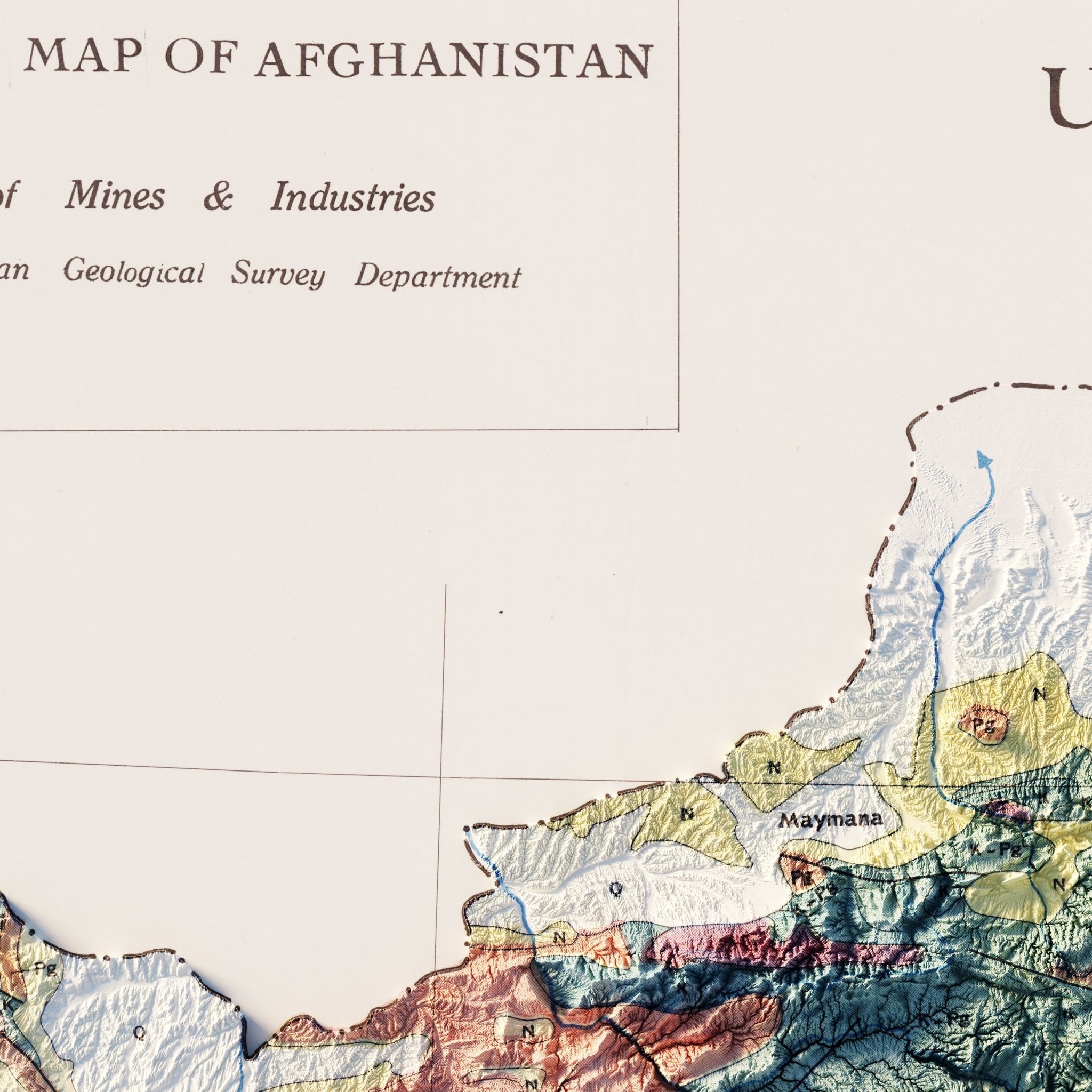 Afghanistan 1969 Shaded Relief Map - Muir Way - Vintage Relief