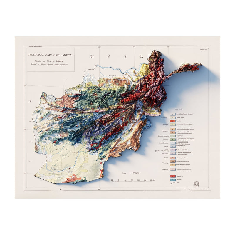 Afghanistan 1969 Shaded Relief Map - Muir Way - Vintage Relief