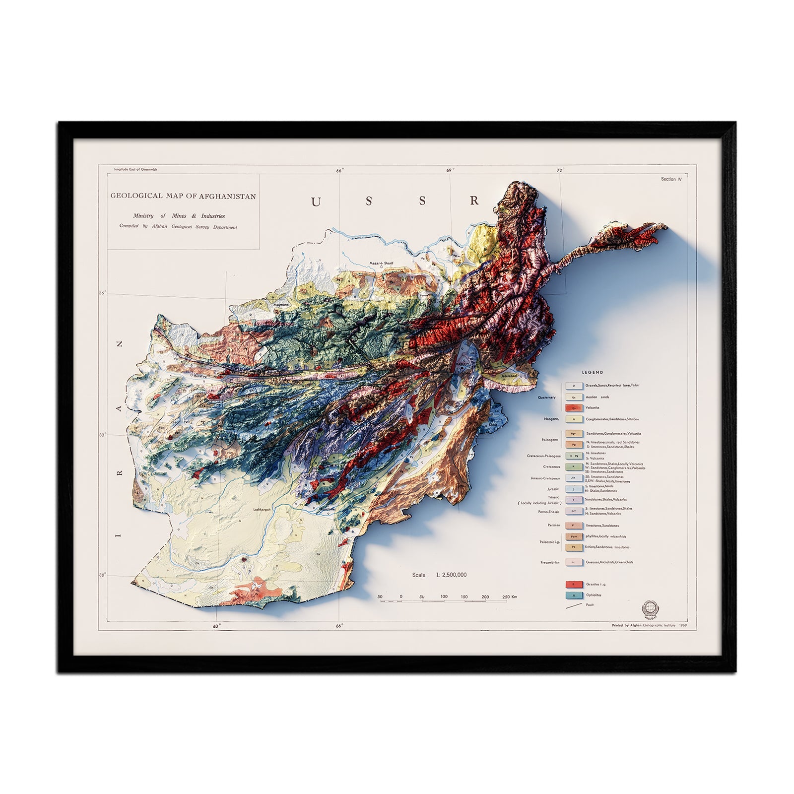 Vintage Afghanistan Relief Map - 1969