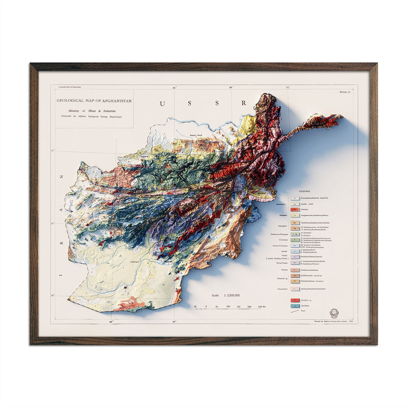 Afghanistan 1969 Shaded Relief Map - Muir Way - Vintage Relief