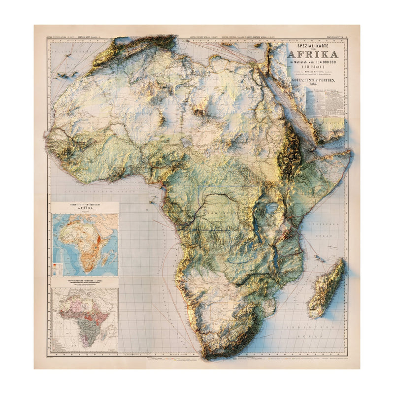 Africa 1885 Shaded Relief Map - Muir Way - Vintage Relief
