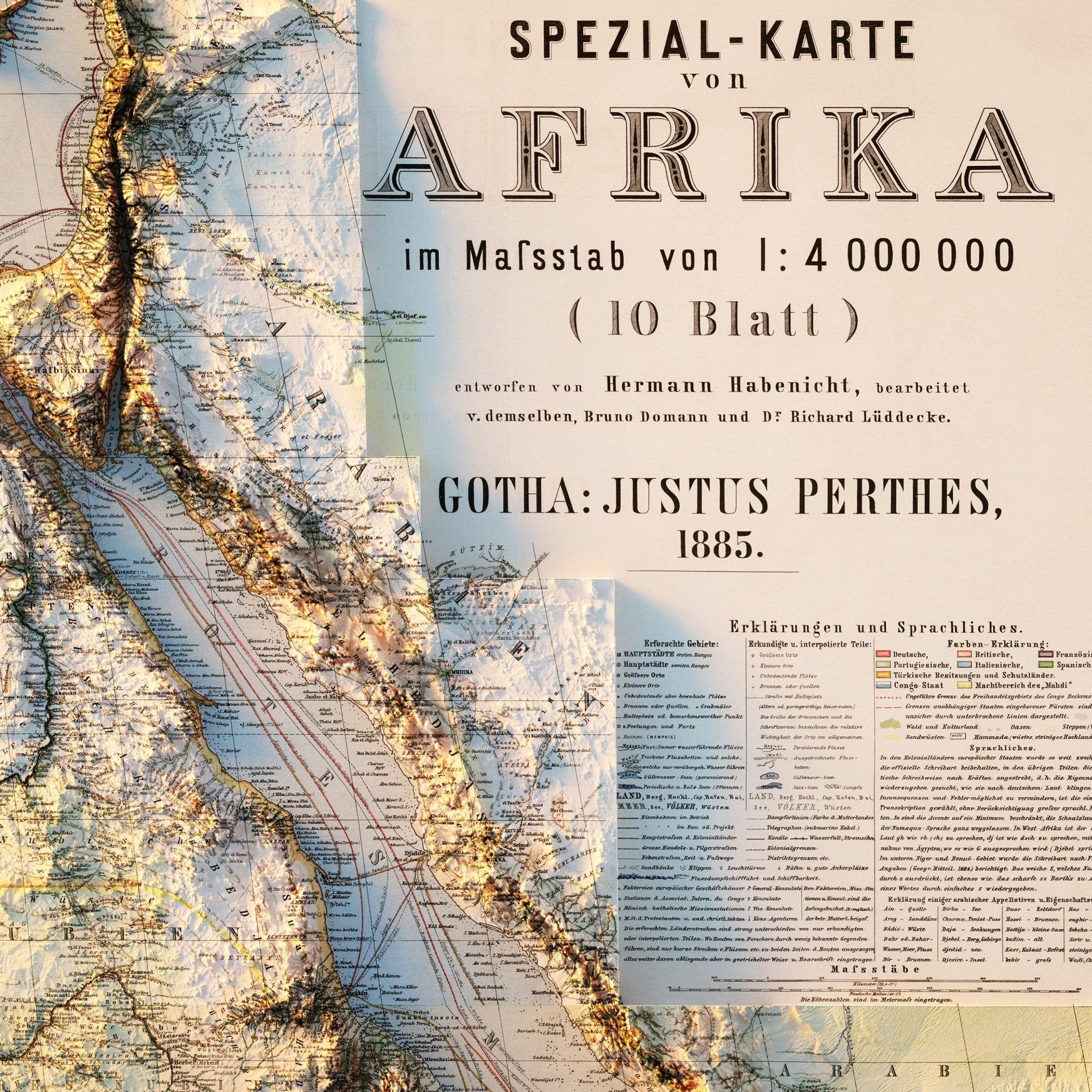Africa 1885 Shaded Relief Map - Muir Way - Vintage Relief