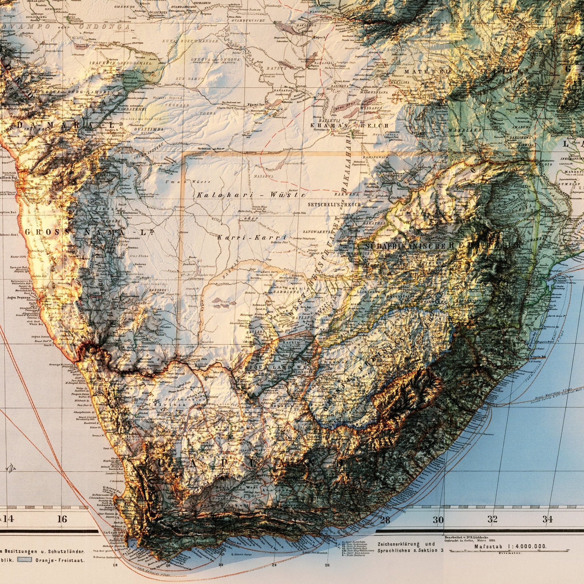 Africa 1885 Shaded Relief Map - Muir Way - Vintage Relief