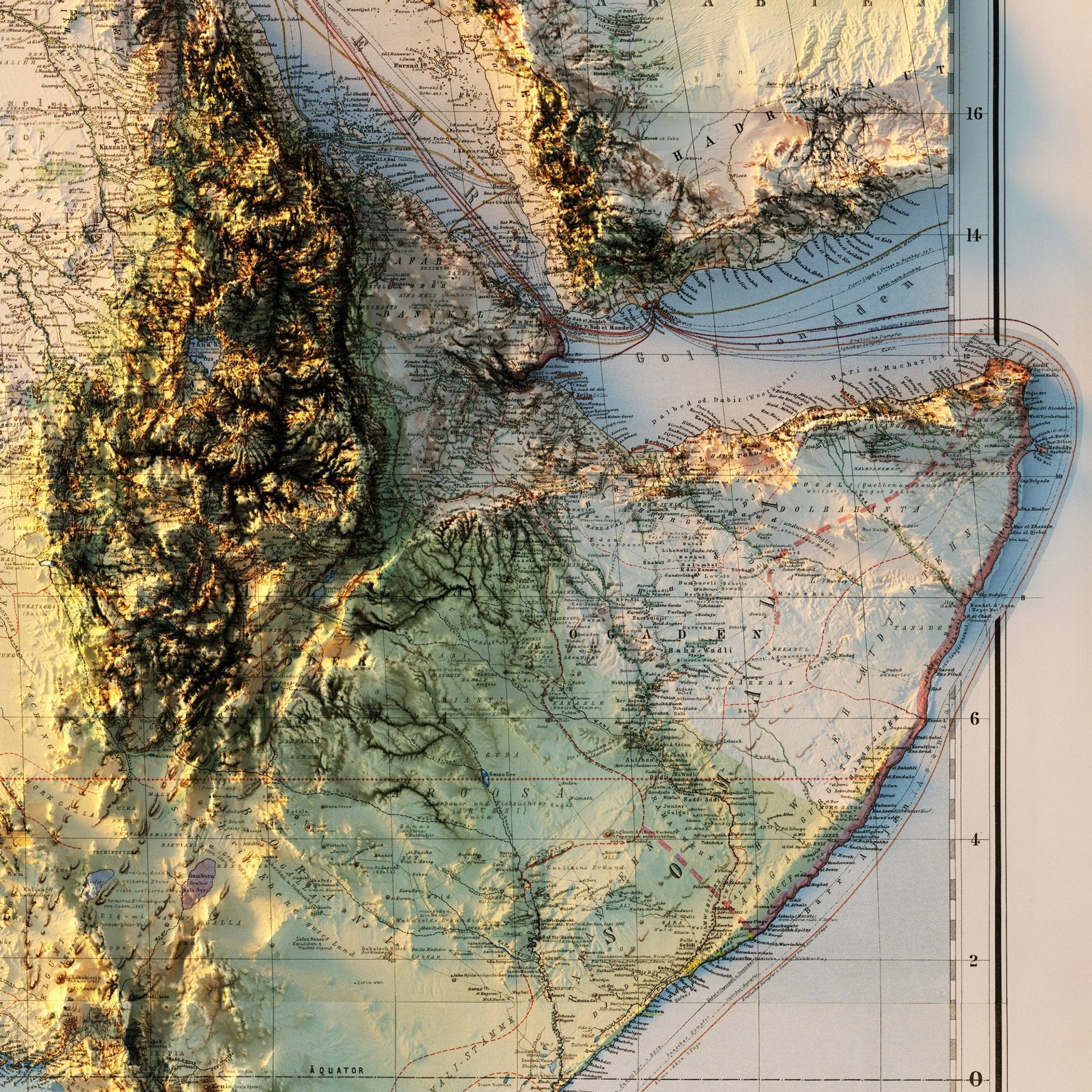 Africa 1885 Shaded Relief Map - Muir Way - Vintage Relief