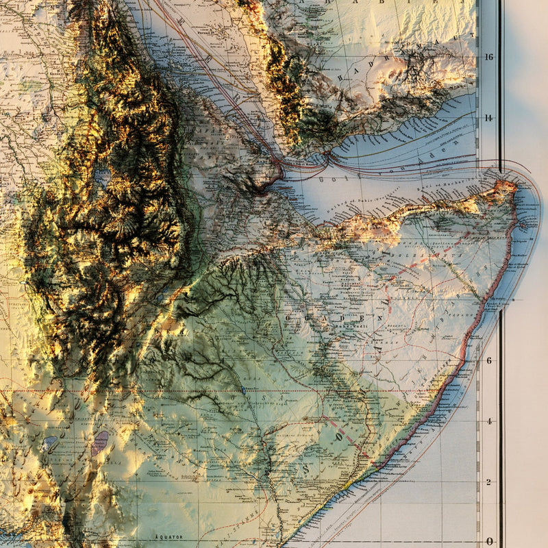 Africa 1885 Shaded Relief Map - Muir Way - Vintage Relief