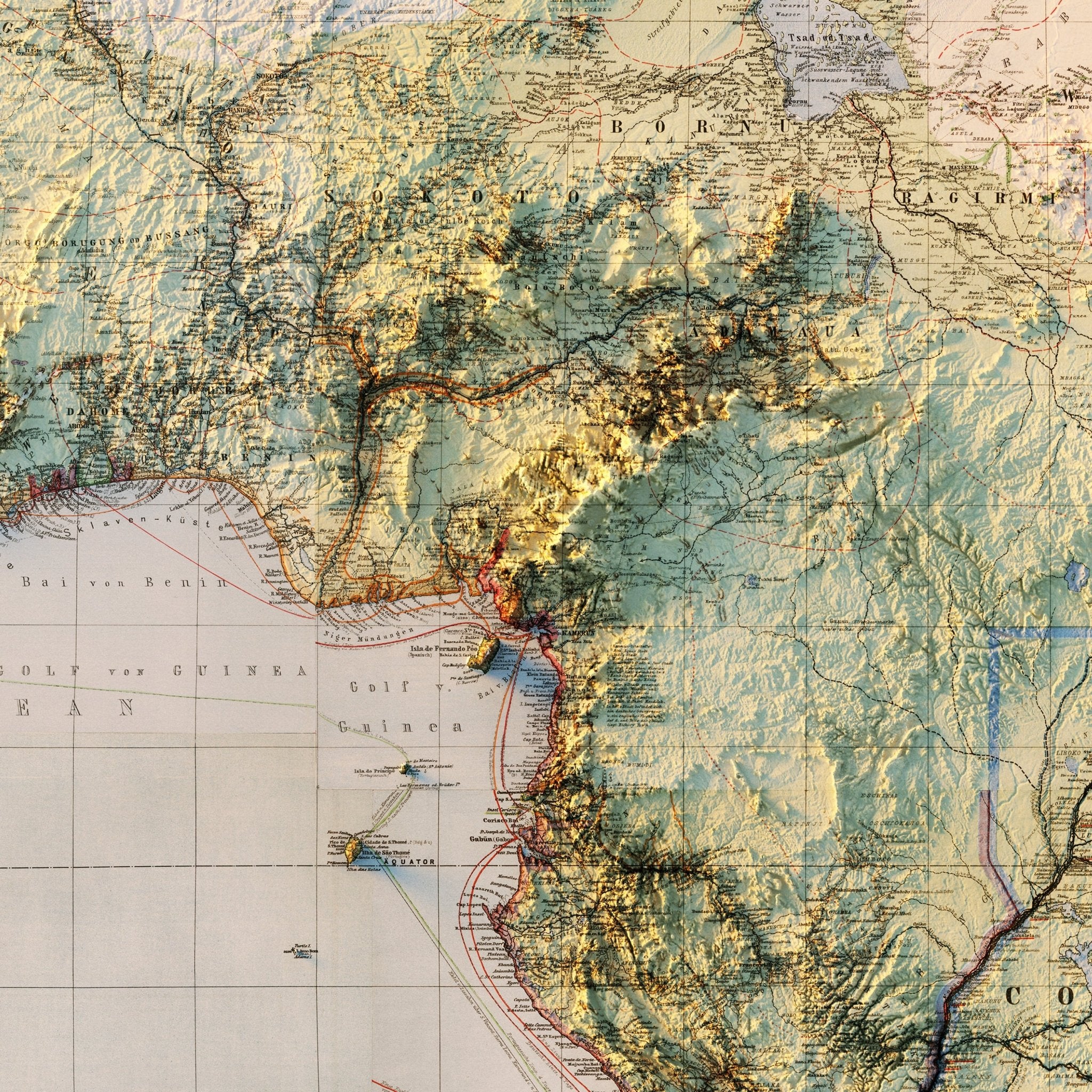 Africa 1885 Shaded Relief Map - Muir Way - Vintage Relief