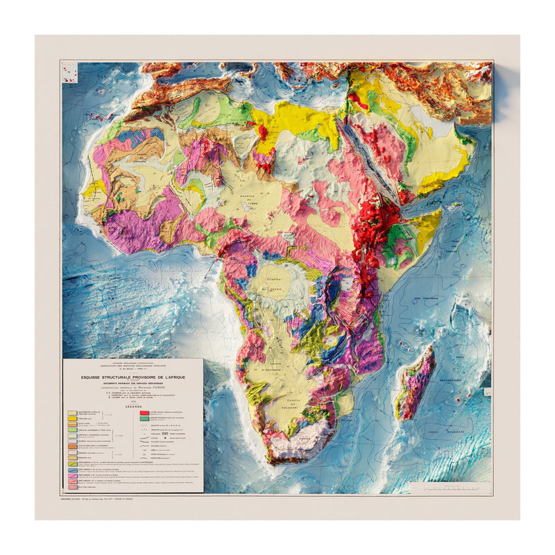 Africa Geological 1958 Shaded Relief Map - Muir Way - Vintage Relief