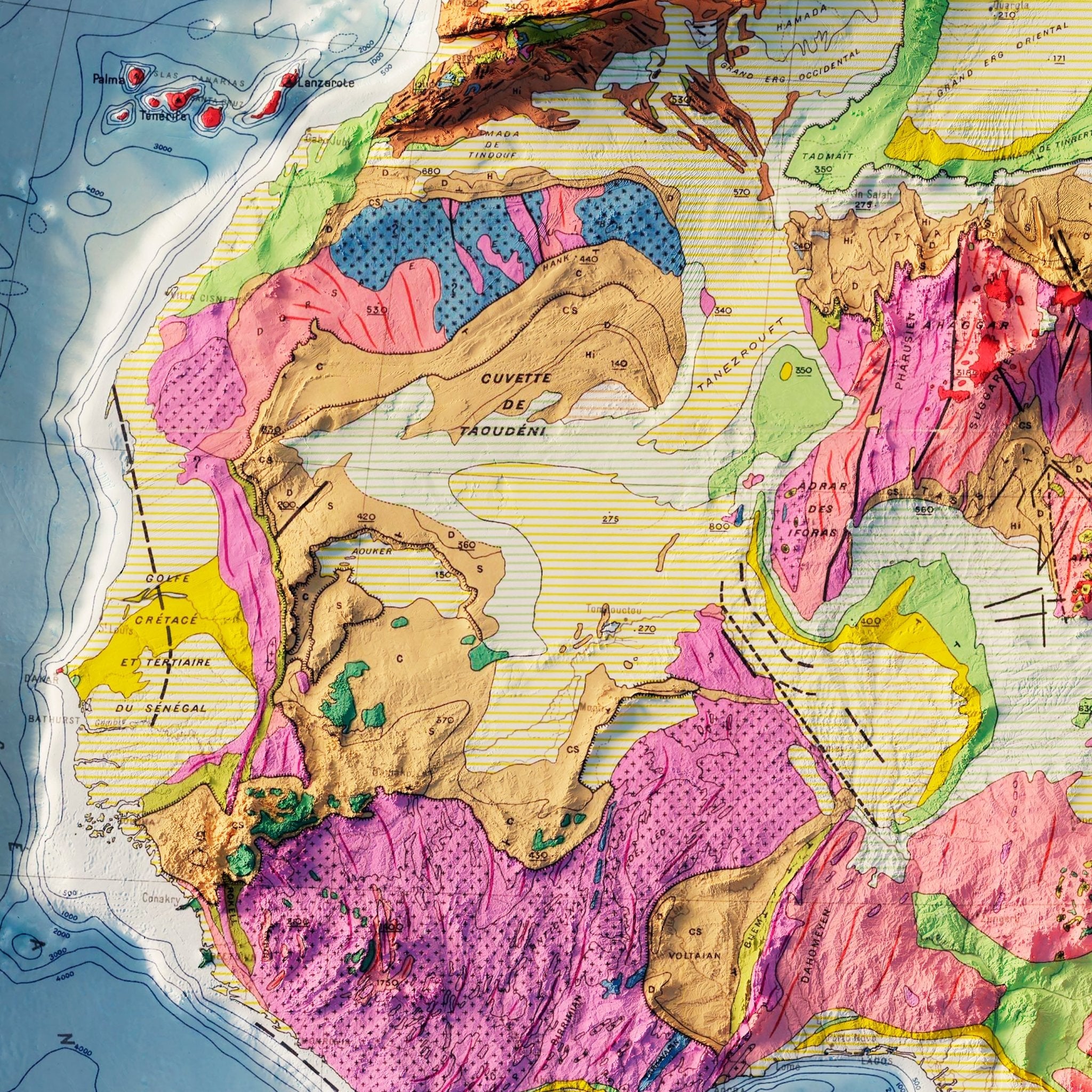 Africa Geological 1958 Shaded Relief Map - Muir Way - Vintage Relief