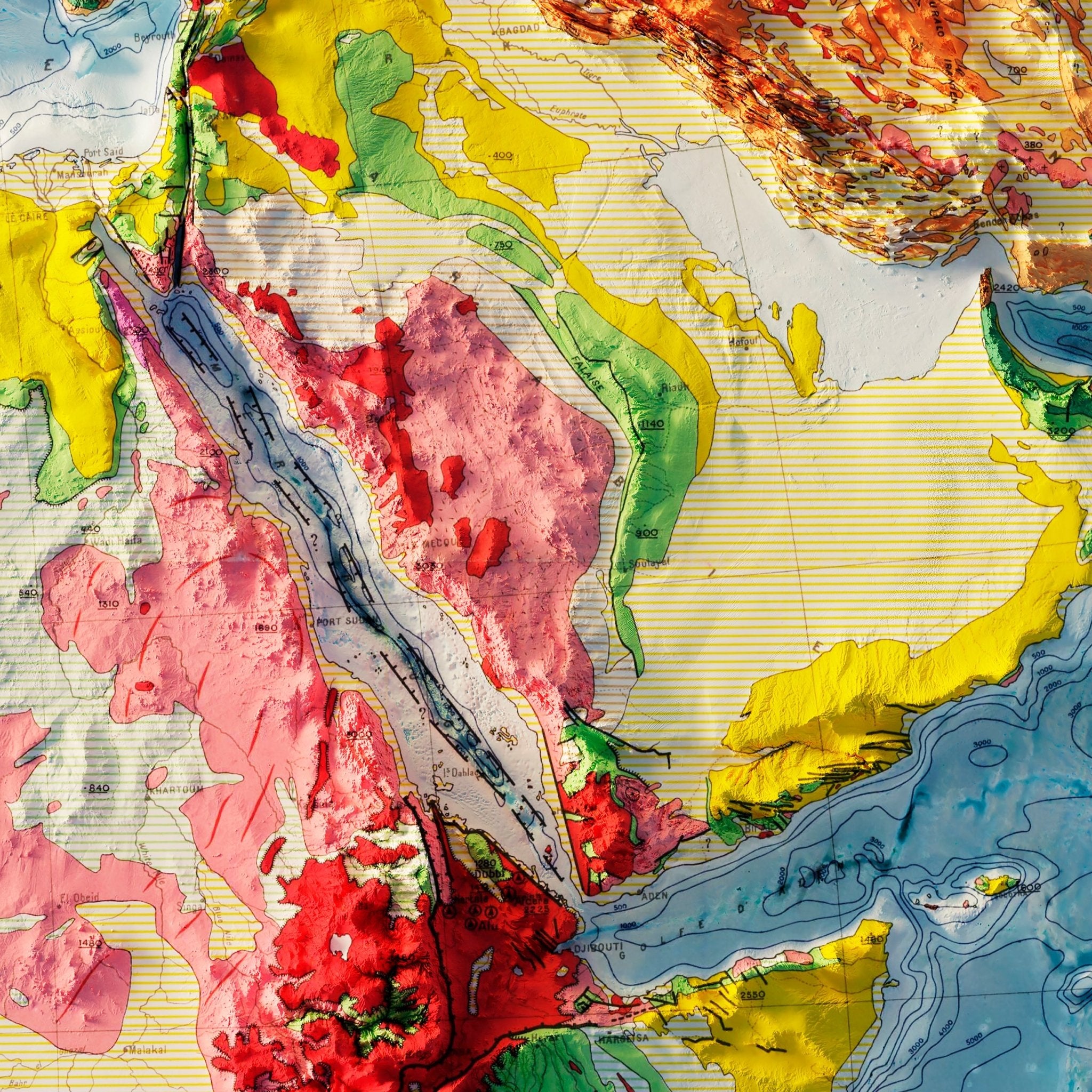 Africa Geological 1958 Shaded Relief Map - Muir Way - Vintage Relief