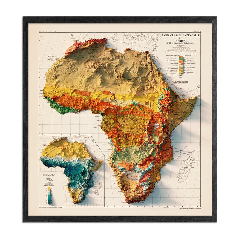 Africa Continent 1923 Shaded Relief Map - Muir Way - Vintage Relief