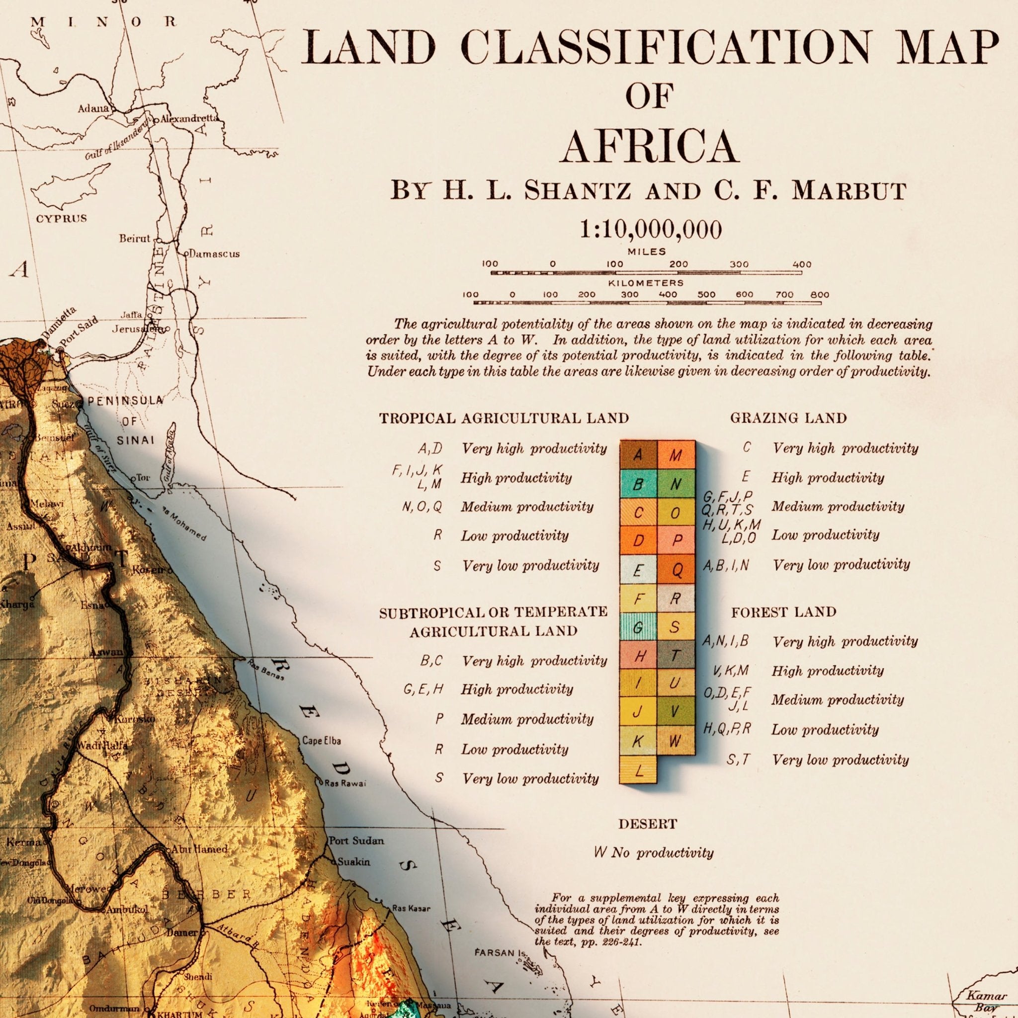 Africa Continent 1923 Shaded Relief Map - Muir Way - Vintage Relief