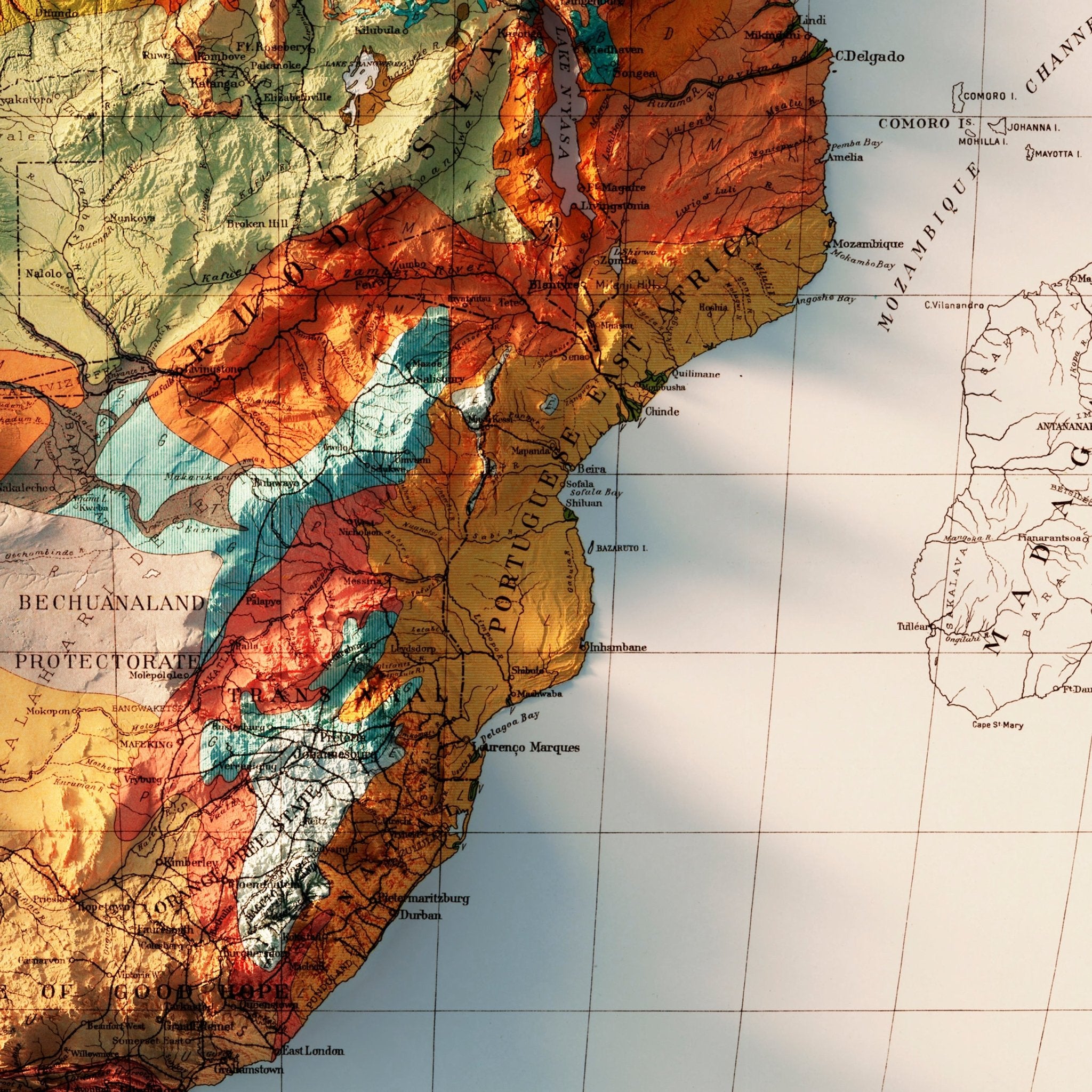 Africa Continent 1923 Shaded Relief Map - Muir Way - Vintage Relief