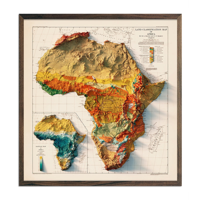 Africa Continent 1923 Shaded Relief Map - Muir Way - Vintage Relief