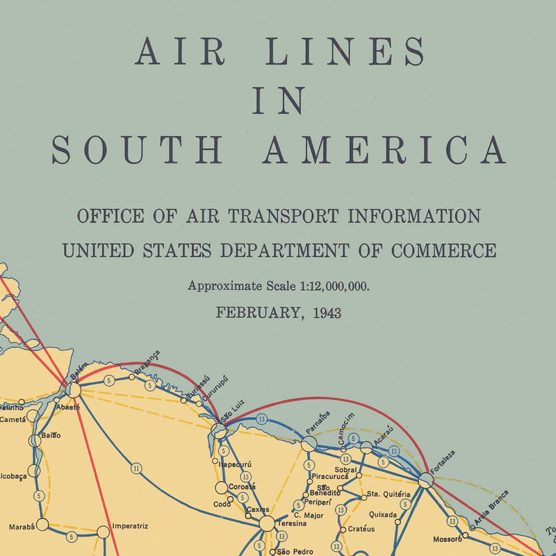 Air Lines in South America with Avianca Routes 1943 - Muir Way - Vintage Map