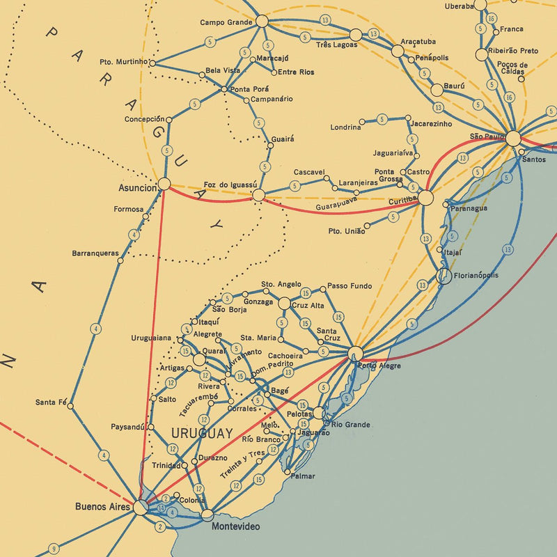 Air Lines in South America with Avianca Routes 1943 - Muir Way - Vintage Map