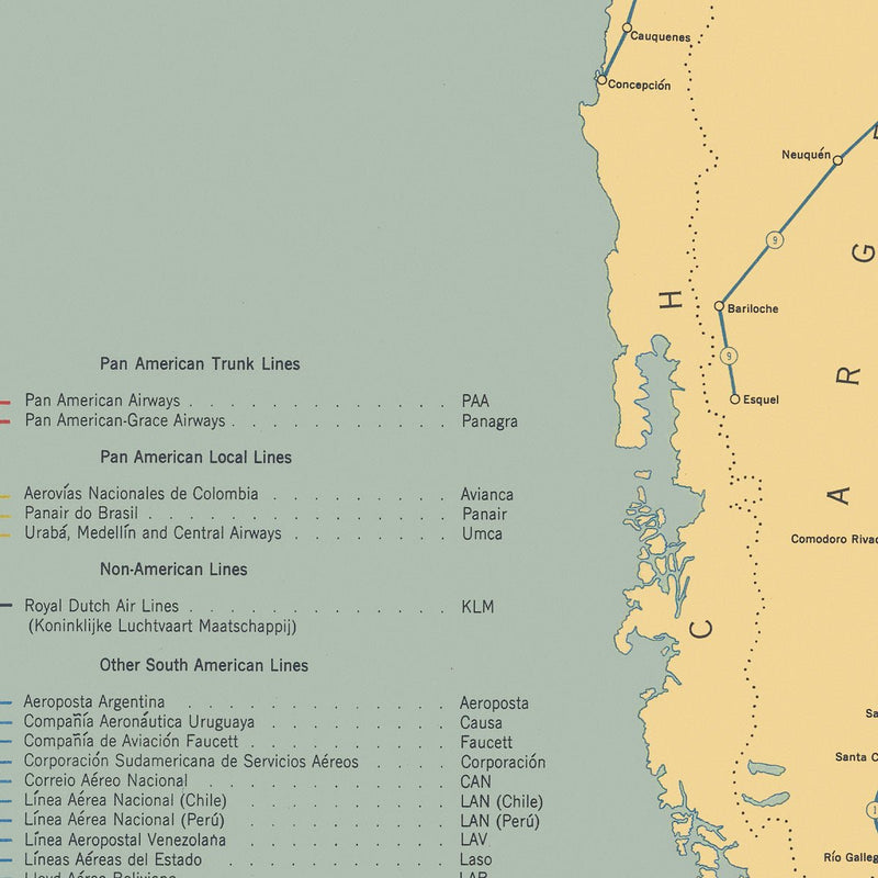 Air Lines in South America with Avianca Routes 1943 - Muir Way - Vintage Map