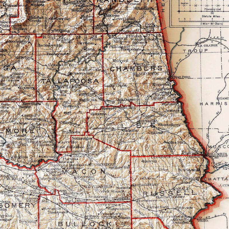 Alabama 1915 Shaded Relief Map - Muir Way - Vintage Relief