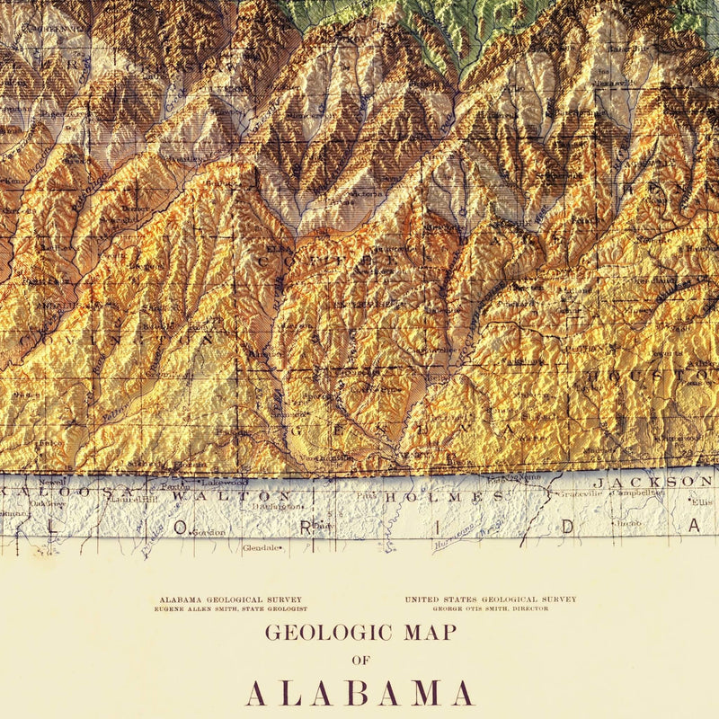 Alabama Geological 1926 Shaded Relief Map - Muir Way - Vintage Relief