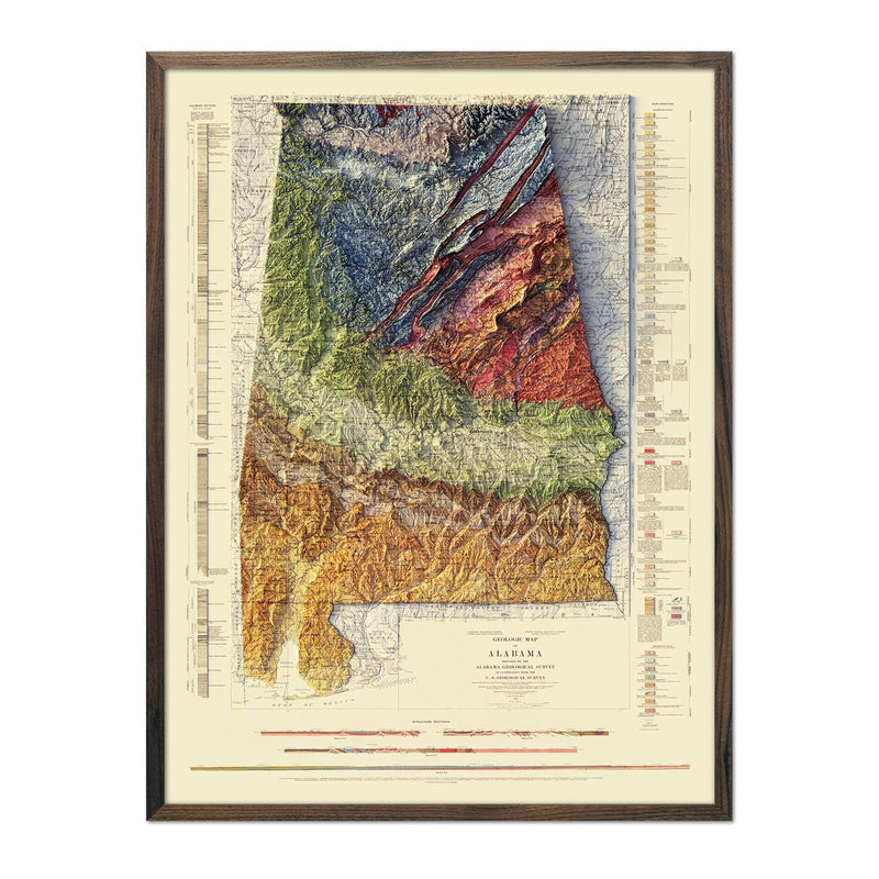 Alabama Geological 1926 Shaded Relief Map - Muir Way - Vintage Relief