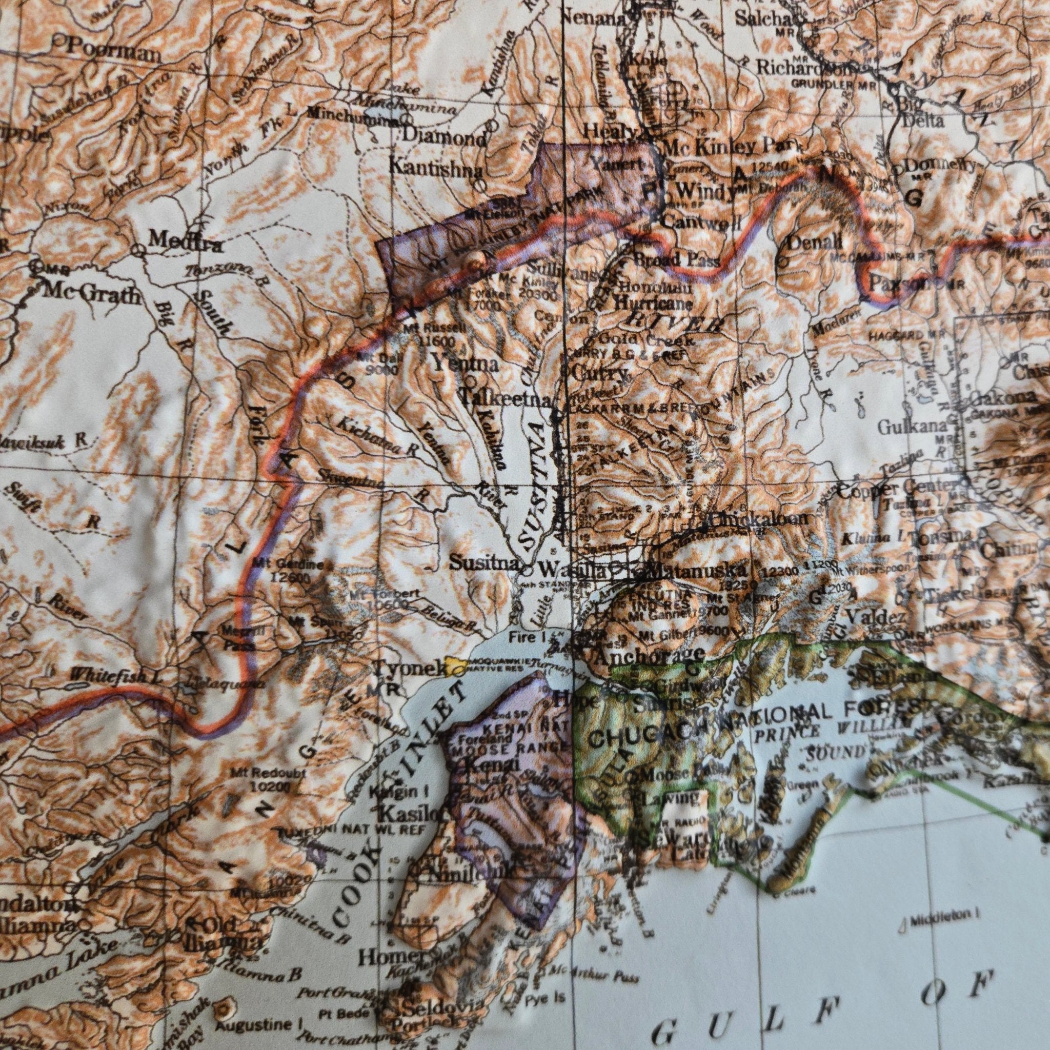 Alaska 1942 3D Raised Relief Map - Muir Way - 3D
